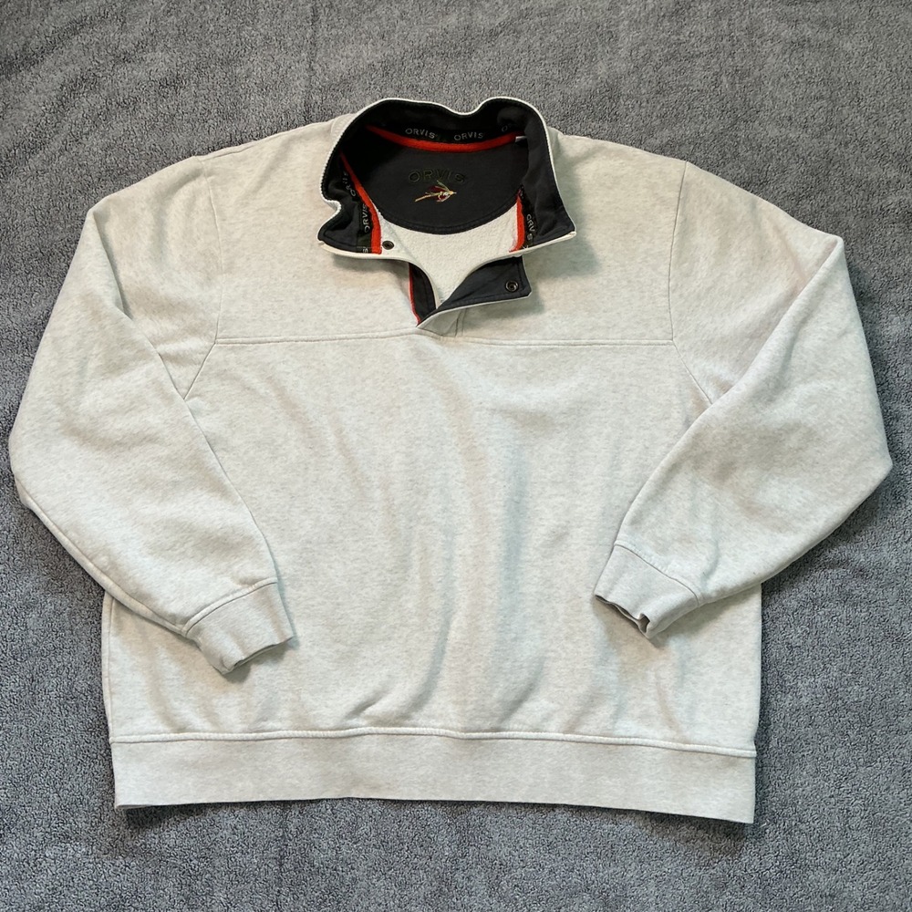 Orvis Mens Quarter Zip/Snap Pullover Sweatshirt Heather Grey 615914